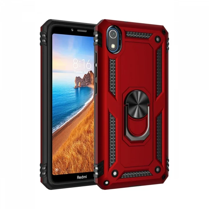 Mey İthalat®   Redmi 7A Kılıf Sofya Yüzüklü Silikon Kapak - Kırmızı