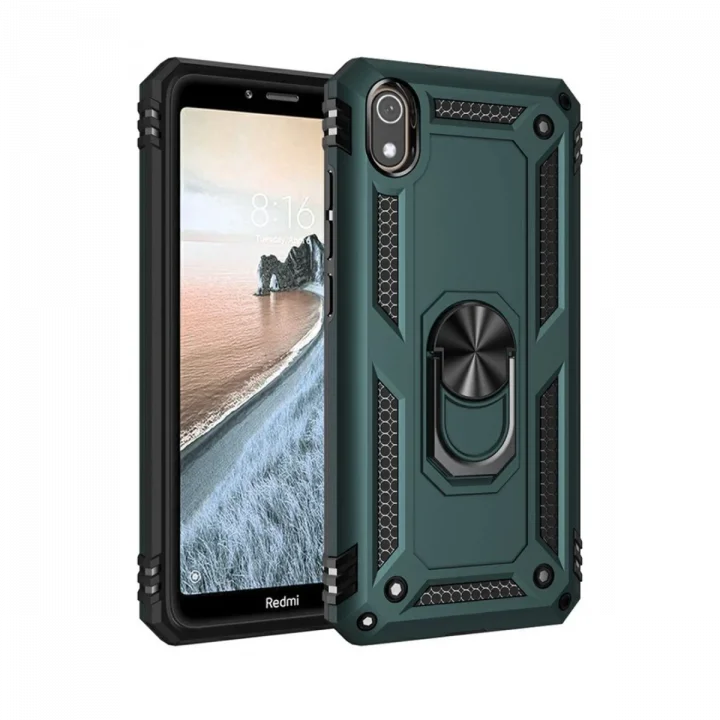 Mey İthalat®   Redmi 7A Kılıf Sofya Yüzüklü Silikon Kapak - Yeşil