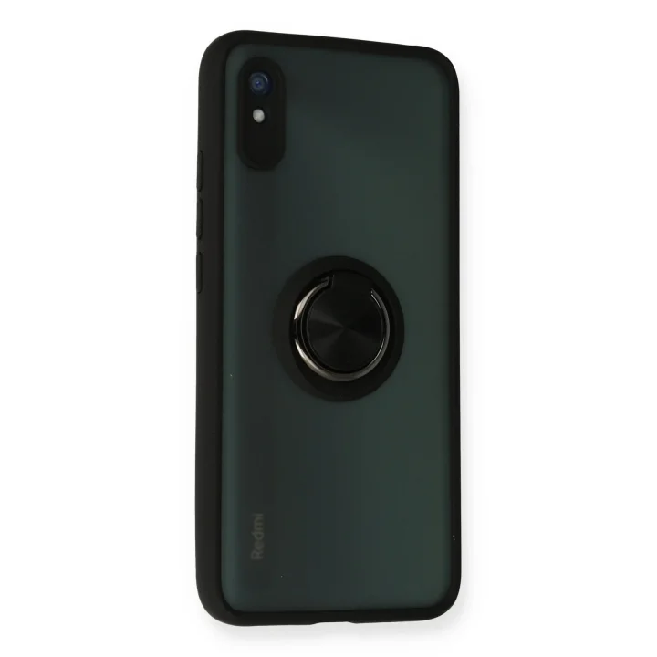 Mey İthalat®  Xiaomi Redmi 9A Kılıf Montreal Yüzüklü Silikon Kapak - Siyah
