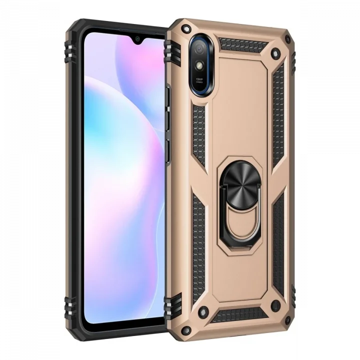 Mey İthalat®  Xiaomi Redmi 9A Kılıf Sofya Yüzüklü Silikon Kapak - Gold