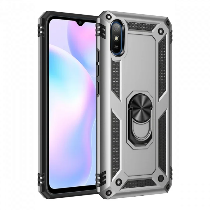 Mey İthalat®  Xiaomi Redmi 9A Kılıf Sofya Yüzüklü Silikon Kapak - Gümüş