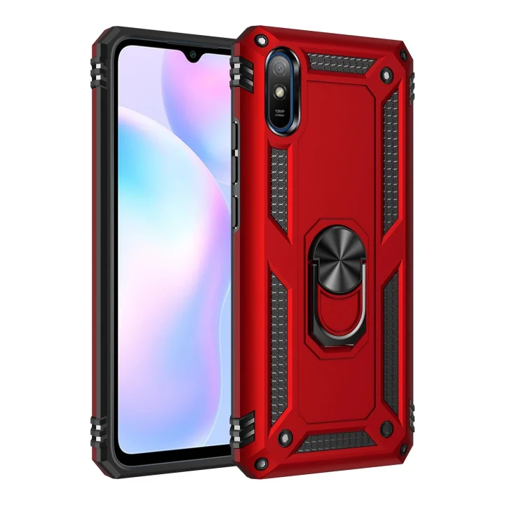 Mey İthalat®  Xiaomi Redmi 9A Kılıf Sofya Yüzüklü Silikon Kapak - Kırmızı