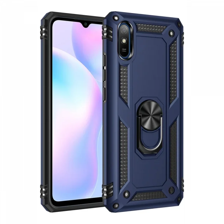 Mey İthalat®  Xiaomi Redmi 9A Kılıf Sofya Yüzüklü Silikon Kapak - Lacivert