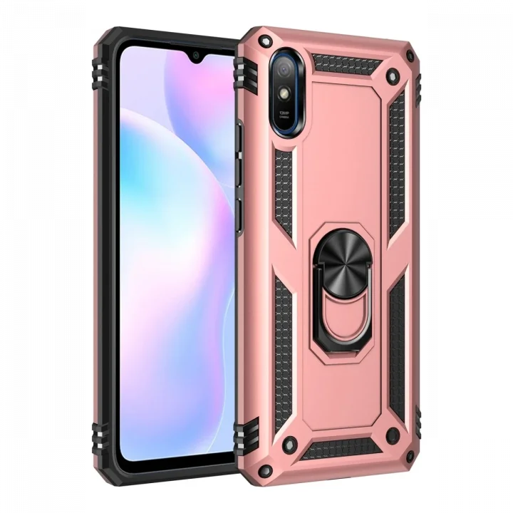 Mey İthalat®  Xiaomi Redmi 9A Kılıf Sofya Yüzüklü Silikon Kapak - Rose