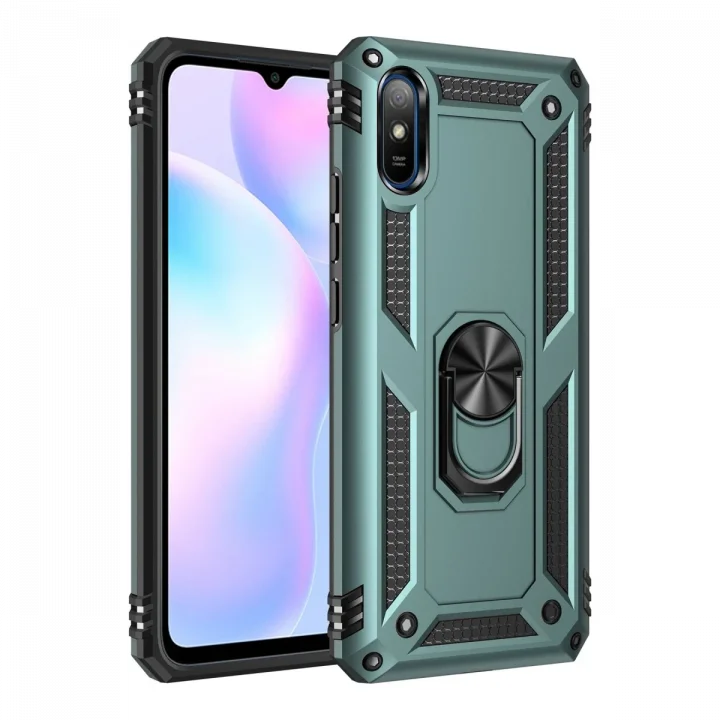 Mey İthalat®  Xiaomi Redmi 9A Kılıf Sofya Yüzüklü Silikon Kapak - Yeşil