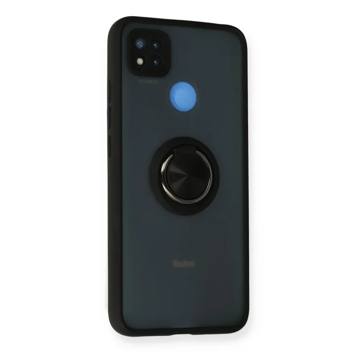Mey İthalat®  Xiaomi Redmi 9C Kılıf Montreal Yüzüklü Silikon Kapak - Siyah