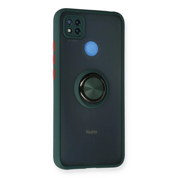 Mey İthalat®  Xiaomi Redmi 9C Kılıf Montreal Yüzüklü Silikon Kapak - Yeşil