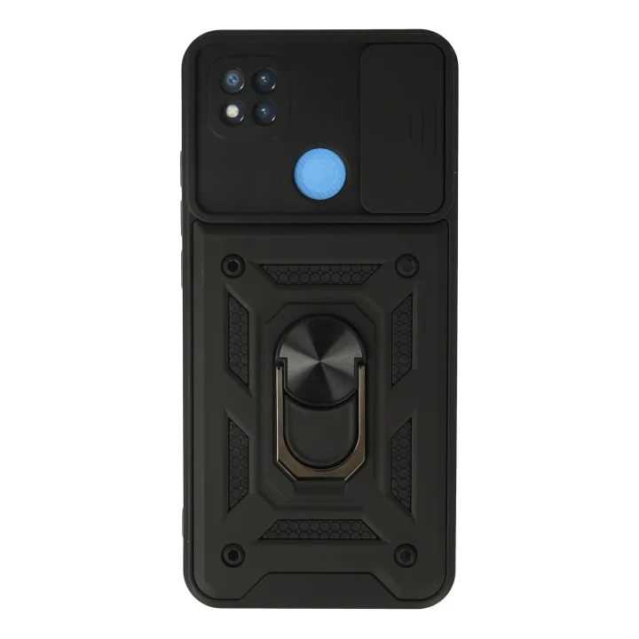 Mey İthalat®   Redmi 9C Kılıf Pars Lens Yüzüklü Silikon - Siyah