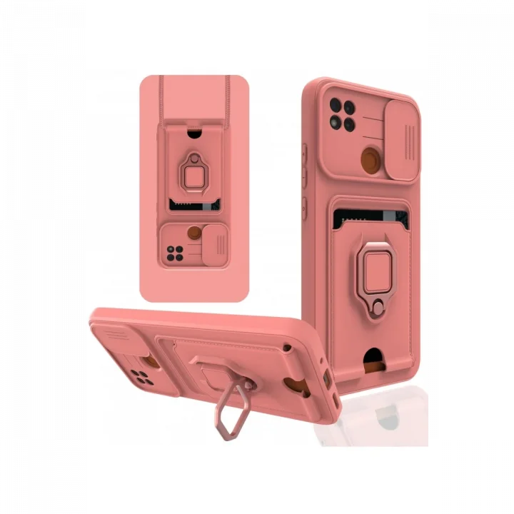 Mey İthalat®   Redmi 9C Kılıf Zuma Kartvizitli Yüzüklü Silikon - Pembe