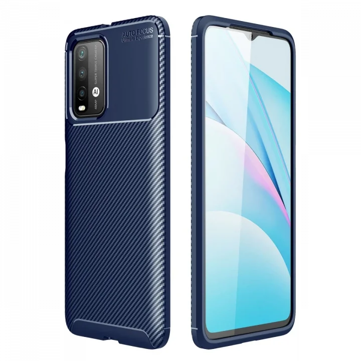 Mey İthalat®   Redmi 9T Kılıf Auto Focus Karbon Kapak - Lacivert