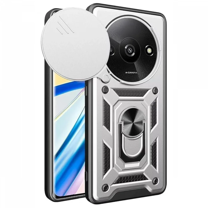 Mey İthalat®   Redmi A3 4G Kılıf Pars Lens Yüzüklü Silikon - Gümüş