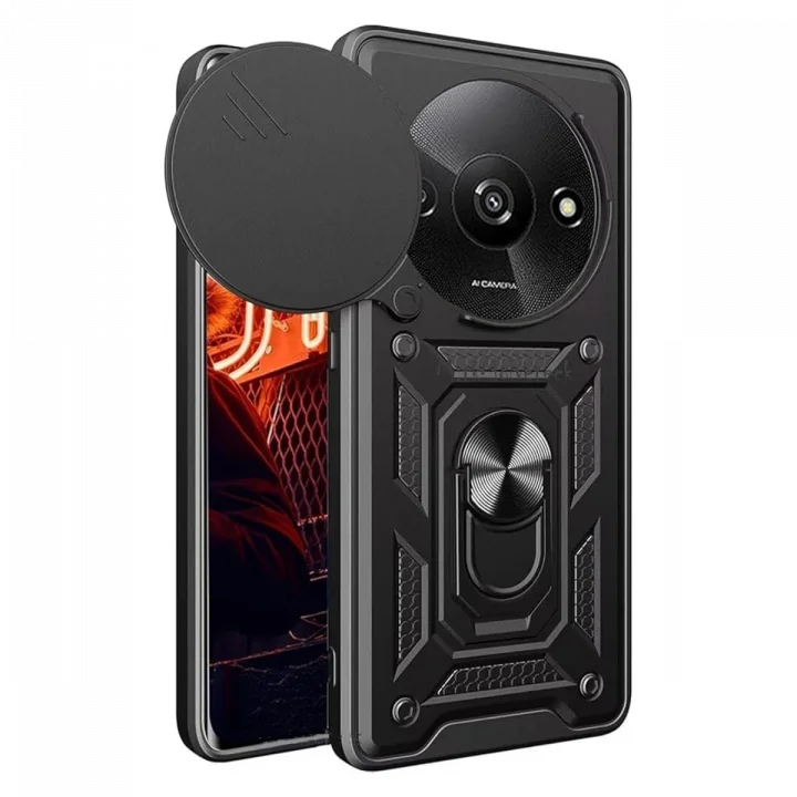 Mey İthalat®   Redmi A3 4G Kılıf Pars Lens Yüzüklü Silikon - Siyah