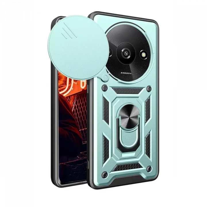 Mey İthalat®   Redmi A3 4G Kılıf Pars Lens Yüzüklü Silikon - Yeşil