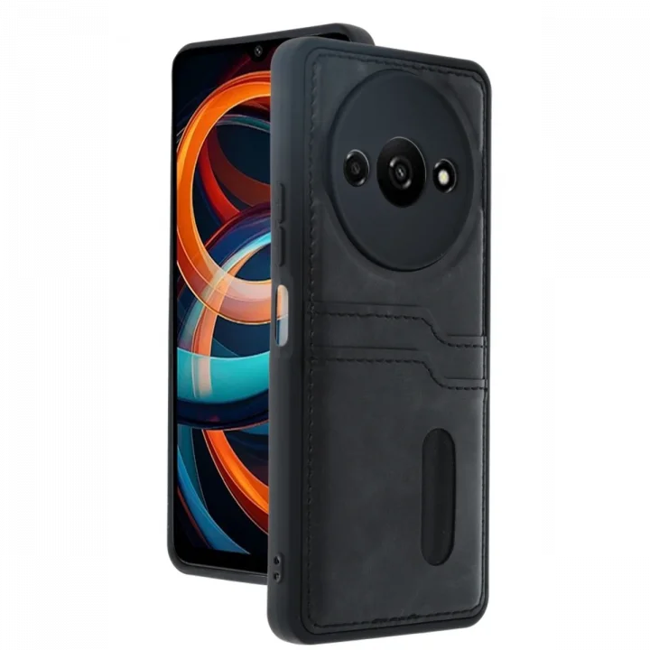 Mey İthalat®  Xiaomi Redmi A3 4G Kılıf Sara Kartvizitli Deri Kılıf - Siyah