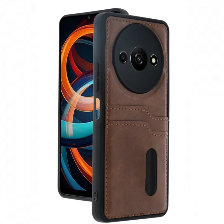 Mey İthalat®  Xiaomi Redmi A3 4G Kılıf Sara Kartvizitli Deri Kılıf - Taba