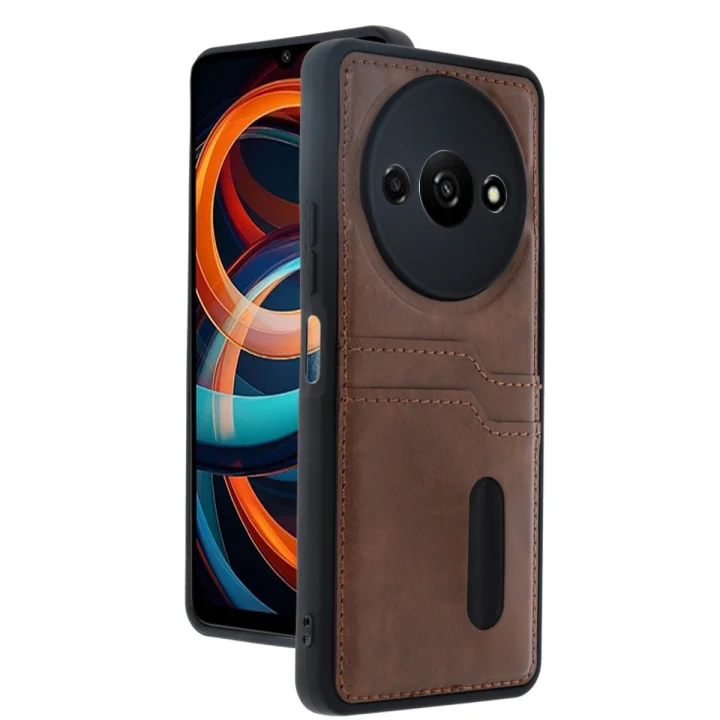 Mey İthalat®  Xiaomi Redmi A3 4G Kılıf Sara Kartvizitli Deri Kılıf - Taba