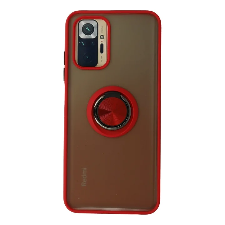 Mey İthalat®  Xiaomi Redmi Note 10 Kılıf Montreal Yüzüklü Silikon Kapak - Kırmızı