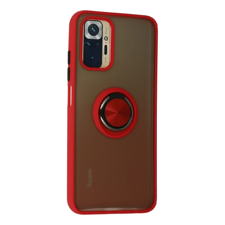 Mey İthalat®  Xiaomi Redmi Note 10 Kılıf Montreal Yüzüklü Silikon Kapak - Kırmızı