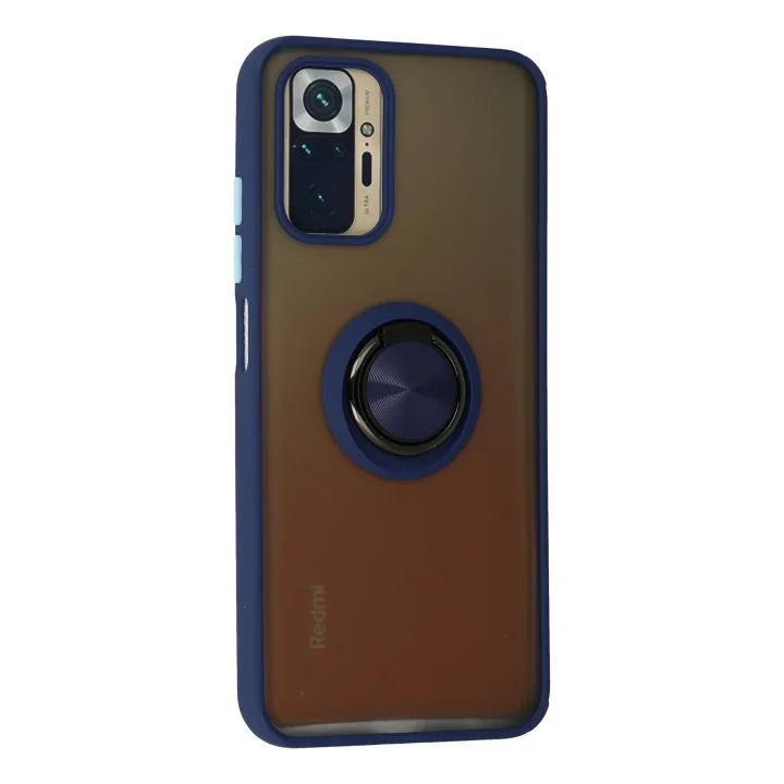 Mey İthalat®  Xiaomi Redmi Note 10 Kılıf Montreal Yüzüklü Silikon Kapak - Lacivert