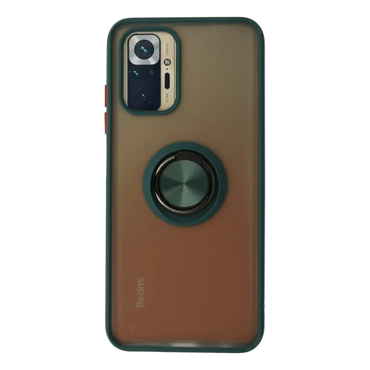 Mey İthalat®  Xiaomi Redmi Note 10 Kılıf Montreal Yüzüklü Silikon Kapak - Yeşil