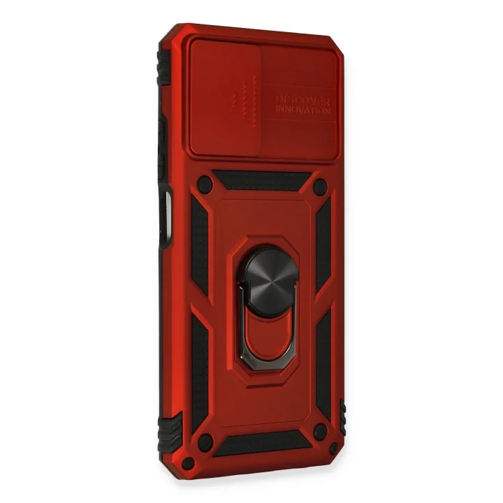 Mey İthalat®  Xiaomi Redmi Note 10 Kılıf Pars Lens Yüzüklü Silikon - Kırmızı