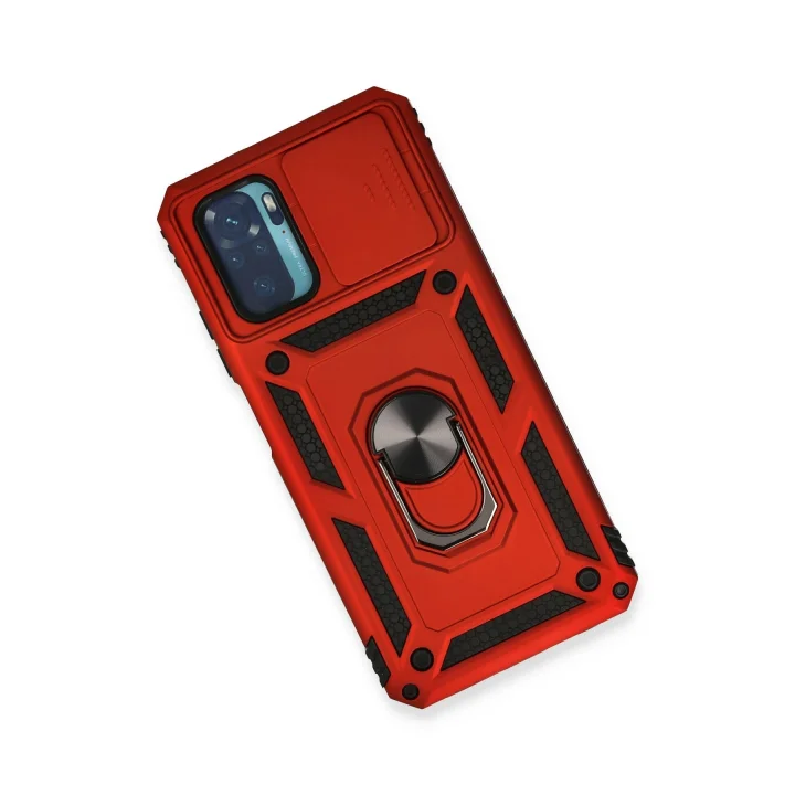 Mey İthalat®  Xiaomi Redmi Note 10 Kılıf Pars Lens Yüzüklü Silikon - Kırmızı