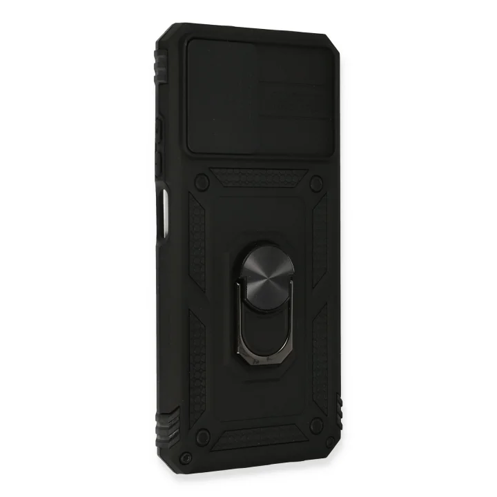 Mey İthalat®  Xiaomi Redmi Note 10 Kılıf Pars Lens Yüzüklü Silikon - Siyah