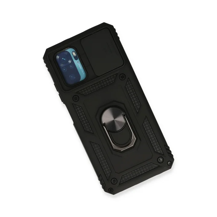 Mey İthalat®  Xiaomi Redmi Note 10 Kılıf Pars Lens Yüzüklü Silikon - Siyah