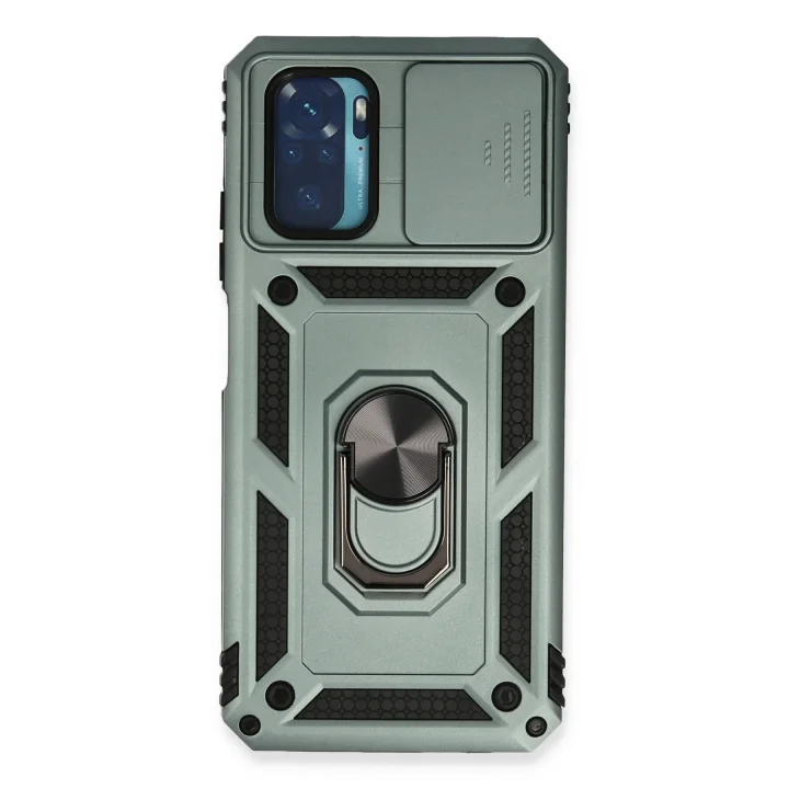 Mey İthalat®  Xiaomi Redmi Note 10 Kılıf Pars Lens Yüzüklü Silikon - Yeşil