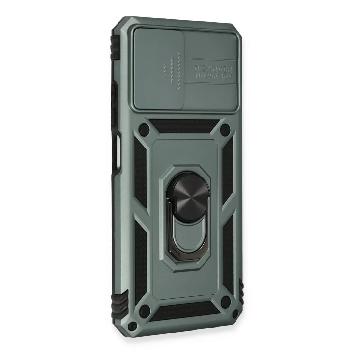 Mey İthalat®  Xiaomi Redmi Note 10 Kılıf Pars Lens Yüzüklü Silikon - Yeşil