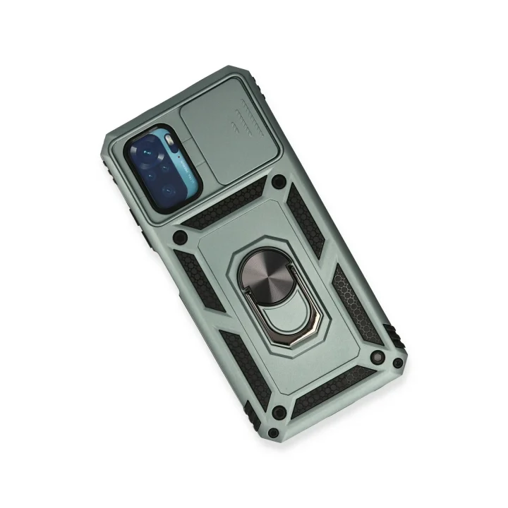 Mey İthalat®  Xiaomi Redmi Note 10 Kılıf Pars Lens Yüzüklü Silikon - Yeşil