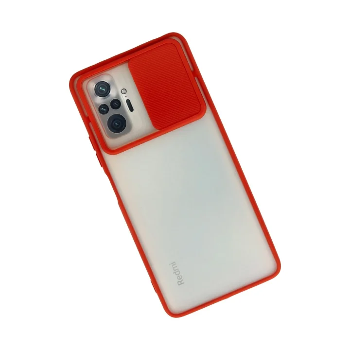 Mey İthalat®  Xiaomi Redmi Note 10 Pro Kılıf Palm Buzlu Kamera Sürgülü Silikon - Kırmızı