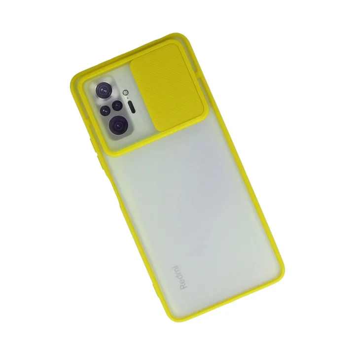 Mey İthalat®  Xiaomi Redmi Note 10 Pro Kılıf Palm Buzlu Kamera Sürgülü Silikon - Sarı