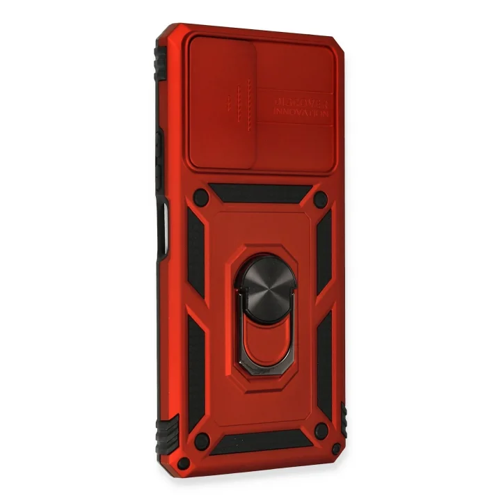 Mey İthalat®  Xiaomi Redmi Note 10 Pro Kılıf Pars Lens Yüzüklü Silikon - Kırmızı