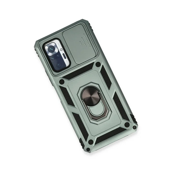 Mey İthalat®  Xiaomi Redmi Note 10 Pro Kılıf Pars Lens Yüzüklü Silikon - Yeşil