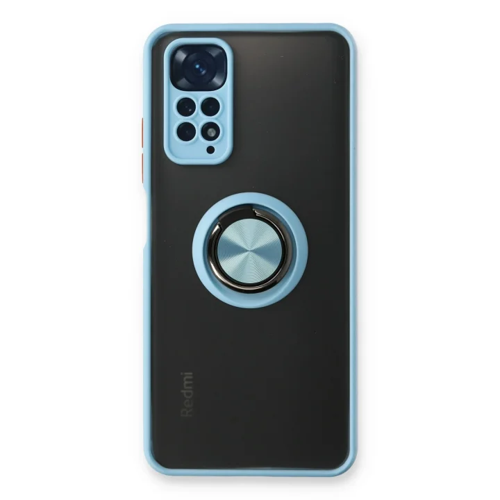 Mey İthalat®  Xiaomi Redmi Note 11 Kılıf Montreal Yüzüklü Silikon Kapak - Buz Mavi
