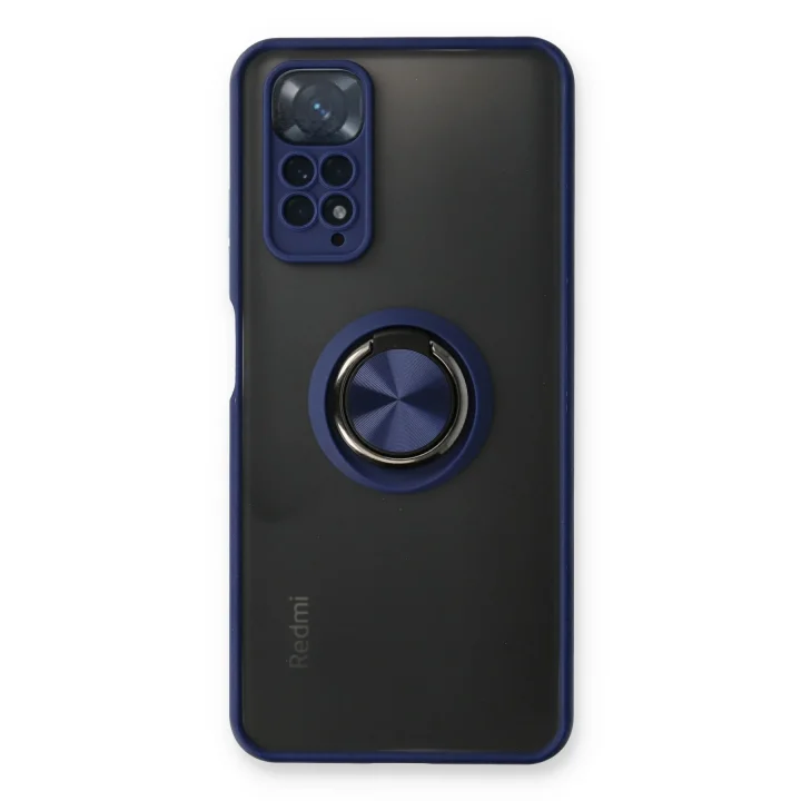 Mey İthalat®  Xiaomi Redmi Note 11 Kılıf Montreal Yüzüklü Silikon Kapak - Lacivert