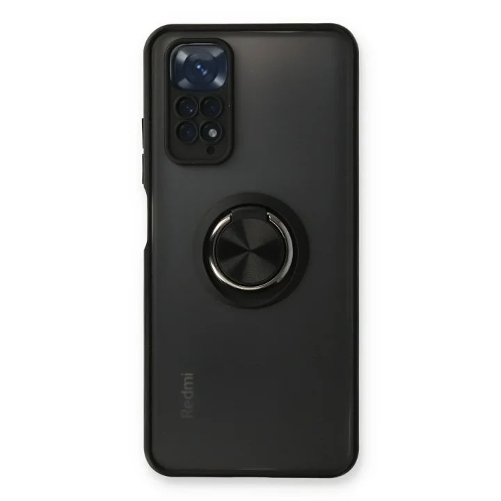 Mey İthalat®  Xiaomi Redmi Note 11 Kılıf Montreal Yüzüklü Silikon Kapak - Siyah