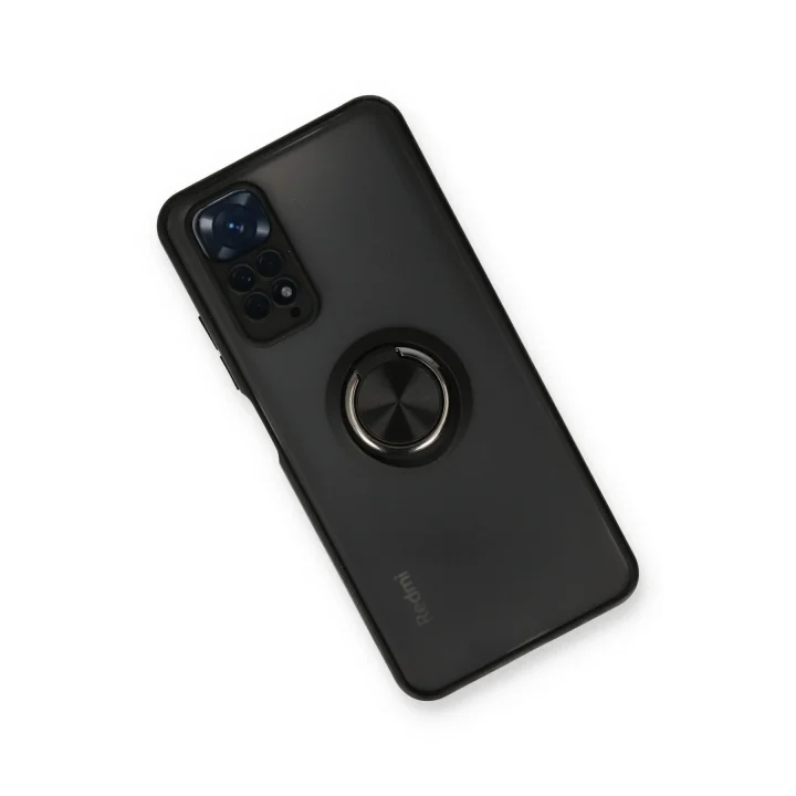 Mey İthalat®  Xiaomi Redmi Note 11 Kılıf Montreal Yüzüklü Silikon Kapak - Siyah