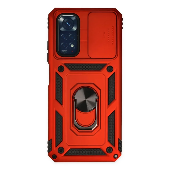 Mey İthalat®  Xiaomi Redmi Note 11 Kılıf Pars Lens Yüzüklü Silikon - Kırmızı