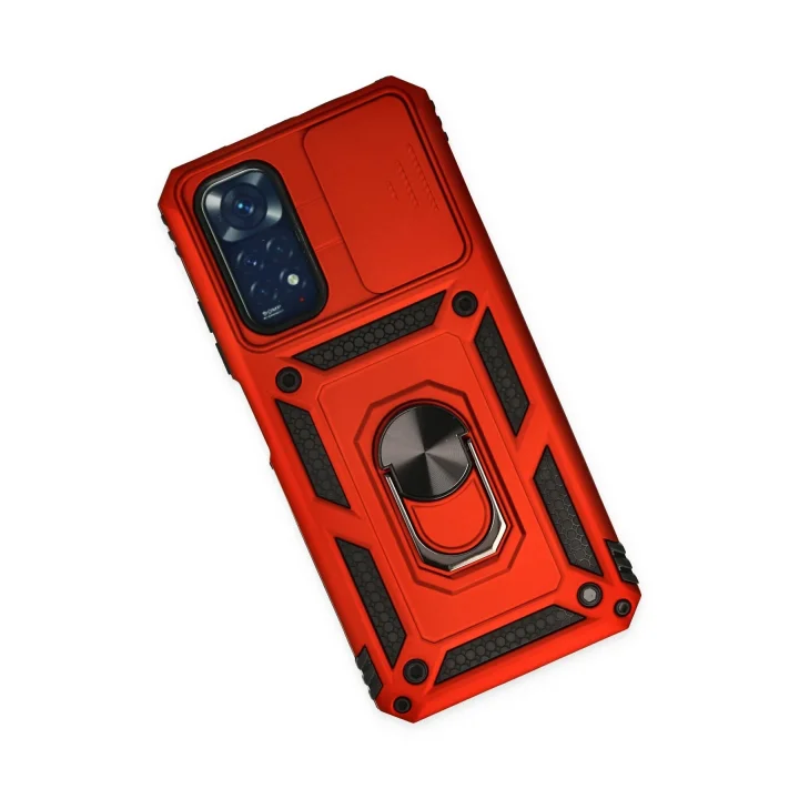 Mey İthalat®  Xiaomi Redmi Note 11 Kılıf Pars Lens Yüzüklü Silikon - Kırmızı