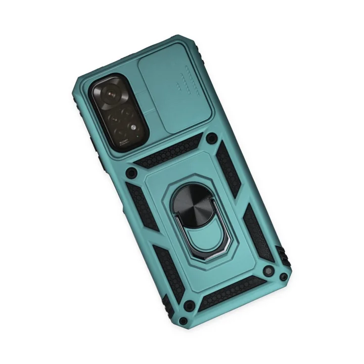 Mey İthalat®  Xiaomi Redmi Note 11 Kılıf Pars Lens Yüzüklü Silikon - Yeşil