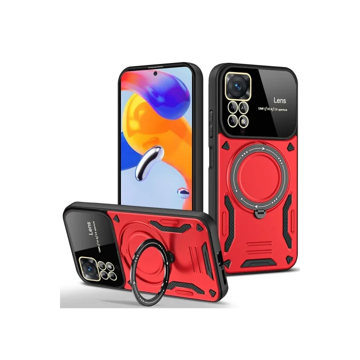 Mey İthalat®  Xiaomi Redmi Note 11 Pro Kılıf Joy Lens Standlı Kapak - Kırmızı