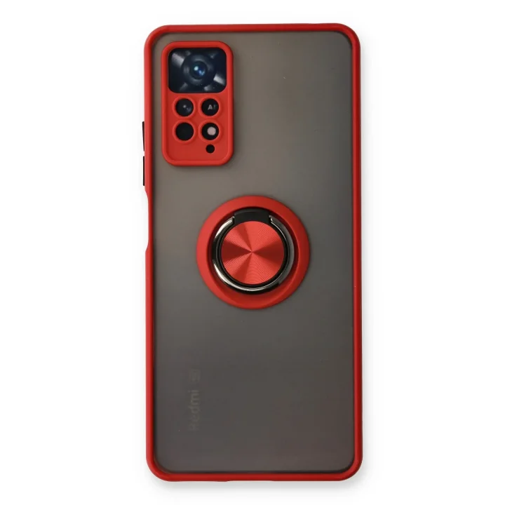 Mey İthalat®  Xiaomi Redmi Note 11 Pro Kılıf Montreal Yüzüklü Silikon Kapak - Kırmızı