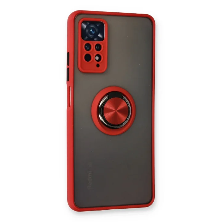 Mey İthalat®  Xiaomi Redmi Note 11 Pro Kılıf Montreal Yüzüklü Silikon Kapak - Kırmızı
