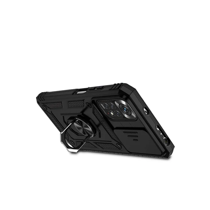 Mey İthalat®  Xiaomi Redmi Note 11 Pro Kılıf Pars Lens Yüzüklü Silikon - Siyah