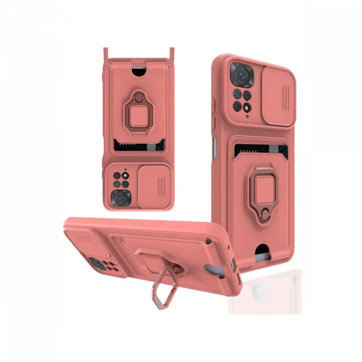 Mey İthalat®  Xiaomi Redmi Note 11 Pro Kılıf Zuma Kartvizitli Yüzüklü Silikon - Pembe