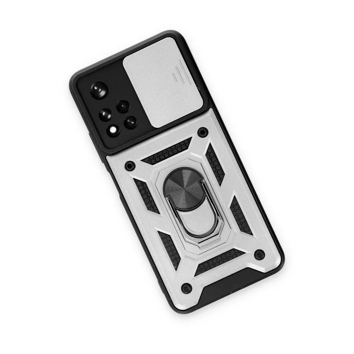 Mey İthalat®  Xiaomi Redmi Note 11T Kılıf Pars Lens Yüzüklü Silikon - Gümüş