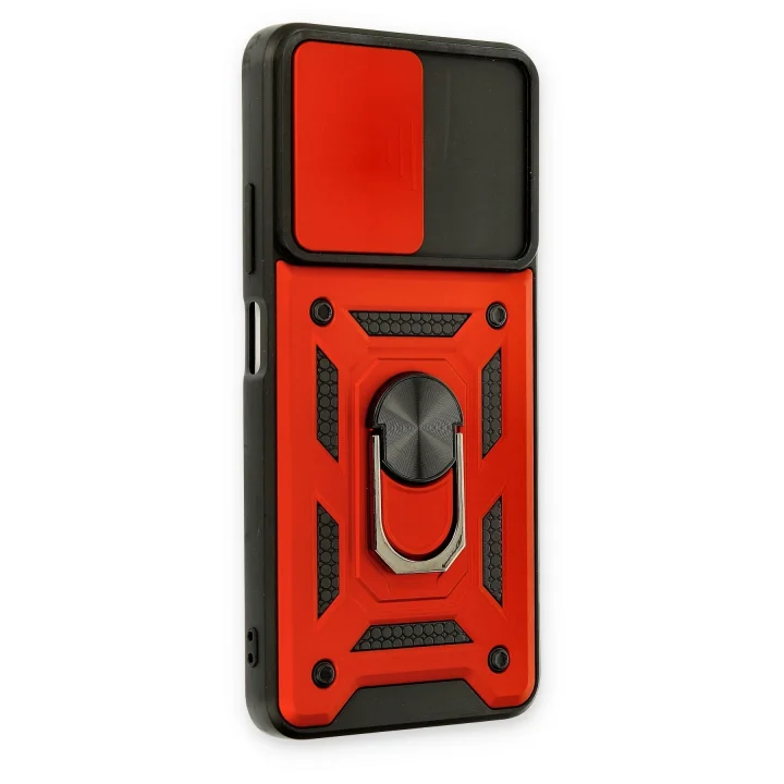 Mey İthalat®  Xiaomi Redmi Note 11T Kılıf Pars Lens Yüzüklü Silikon - Kırmızı