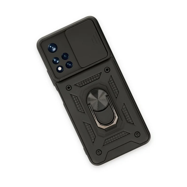Mey İthalat®  Xiaomi Redmi Note 11T Kılıf Pars Lens Yüzüklü Silikon - Siyah